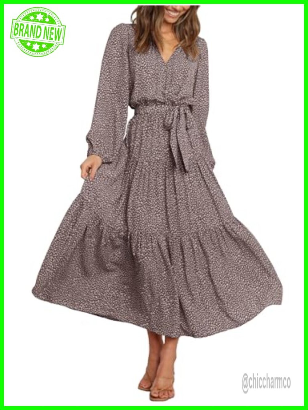 Long Sleeve Boho Floral Wrap Maxi Dress
